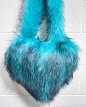 Load image into Gallery viewer, Oversized Furry Turquoise and Black Heart Purse