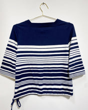 Load image into Gallery viewer, Navy Blue and White Striped Blouse with Side Tie (S)