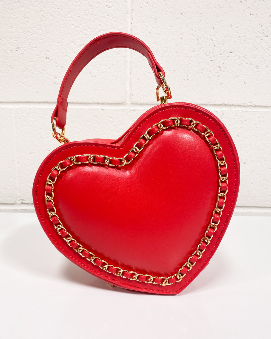 Red Heart Purse with Gold Chain Detail