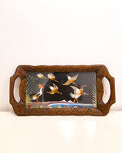 Load image into Gallery viewer, Vintage Wood Carved Tray with Real Feather Birds