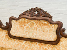 Load image into Gallery viewer, Edwardian Solid Walnut Frame Victorian Damask Gold Sofa