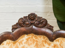 Load image into Gallery viewer, Edwardian Solid Walnut Frame Victorian Damask Gold Sofa