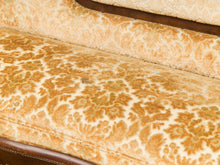 Load image into Gallery viewer, Edwardian Solid Walnut Frame Victorian Damask Gold Sofa