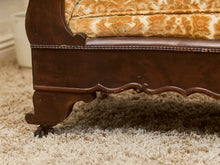 Load image into Gallery viewer, Edwardian Solid Walnut Frame Victorian Damask Gold Sofa