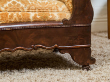 Load image into Gallery viewer, Edwardian Solid Walnut Frame Victorian Damask Gold Sofa