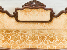 Load image into Gallery viewer, Edwardian Solid Walnut Frame Victorian Damask Gold Sofa