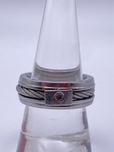 Load image into Gallery viewer, Men's Polished Stainless Steel Cable Crystal Band Ring
