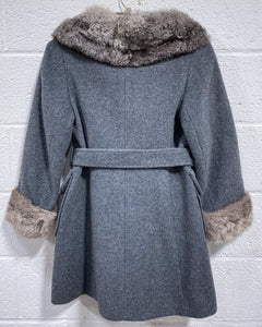 Vintage Grey Wool Coat with Fur Detail