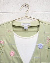 Load image into Gallery viewer, Vintage Sage Green Blouse with Flowers (S)