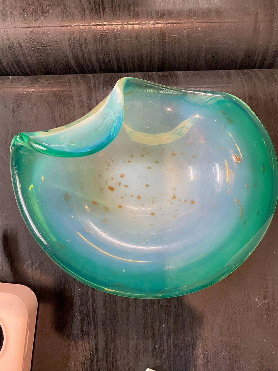 Vintage Fratelli Toso Murano Glass Sculpture Bowl Opaline Green