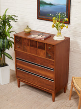 Load image into Gallery viewer, Restored Walnut Highboy Dresser with Black Lines