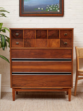 Load image into Gallery viewer, Restored Walnut Highboy Dresser with Black Lines