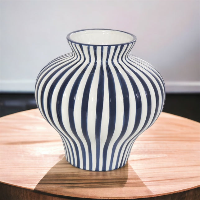 Modernist Blue Striped Vase Sunbeam Vintage