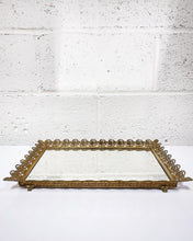 Load image into Gallery viewer, Vintage Ornate Gold Rectangular Mirror Tray