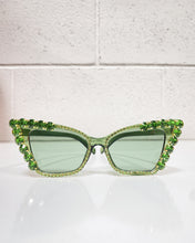 Load image into Gallery viewer, Green Jeweled Cat Eye Sunnies
