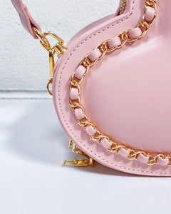 Pink Heart Purse with Gold Chain Detail