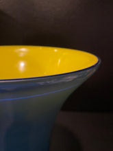 Load image into Gallery viewer, Blue and Yellow Holmeggard Trumpet Vase