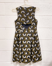 Load image into Gallery viewer, Graphic Olive Green Dress with Pockets and Peekaboo Back(4)