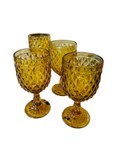 Load image into Gallery viewer, Set of Four Diamond Pattern Amber Goblets