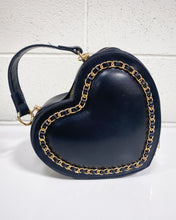 Load image into Gallery viewer, Black Heart Purse with Gold Chain Detail