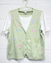 Load image into Gallery viewer, Vintage Sage Green Blouse with Flowers (S)