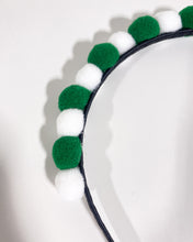 Load image into Gallery viewer, Green and White Pom Pom Headband