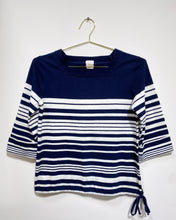 Load image into Gallery viewer, Navy Blue and White Striped Blouse with Side Tie (S)