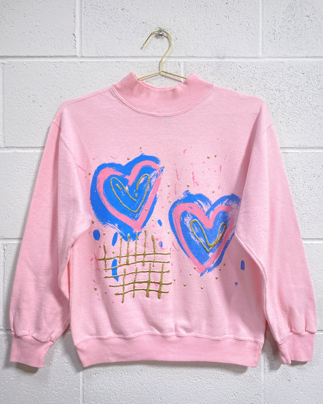 Vintage Baby Pink Sweatshirt with Gitter Hearts