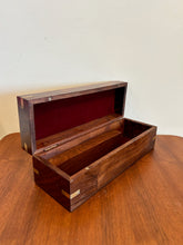 Load image into Gallery viewer, Antique Brass Inlaid Wooden Chest Dark Walnut With Brass Detail Storage Box