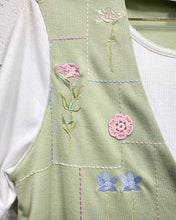 Load image into Gallery viewer, Vintage Sage Green Blouse with Flowers (S)