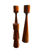 Load image into Gallery viewer, Set of Three Teak Modernist Candle Holders