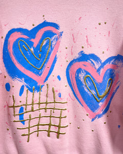 Vintage Baby Pink Sweatshirt with Gitter Hearts