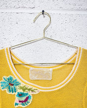 Load image into Gallery viewer, Mustard Knit Blouse with Floral Appliqués