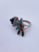 Load image into Gallery viewer, Zuni Sterling Ring with Turquoise Coral and Onyx
