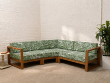 Load image into Gallery viewer, Modern Outdoor Wood Frame Sectional Sofa with White Cushions