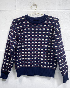 Thick Navy Blue, Cream and Purple Sweater