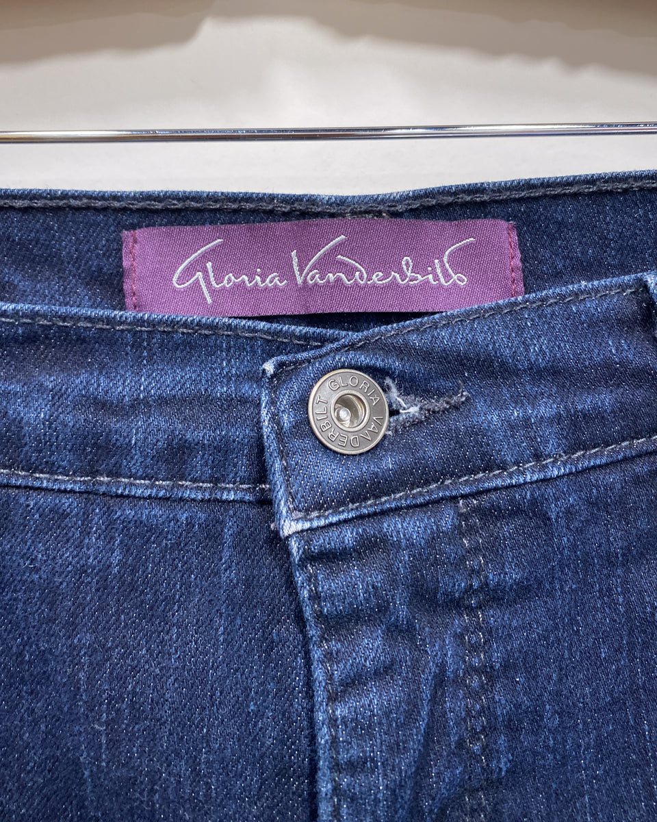 gloria vanderbilt denim dress 1980s-90s GLORIA VANDERBILT Denim Dress With Attached Sash for Wrap Around Look / Deep Blue-black / 4 Pockets / Button Front / 28" Waist
