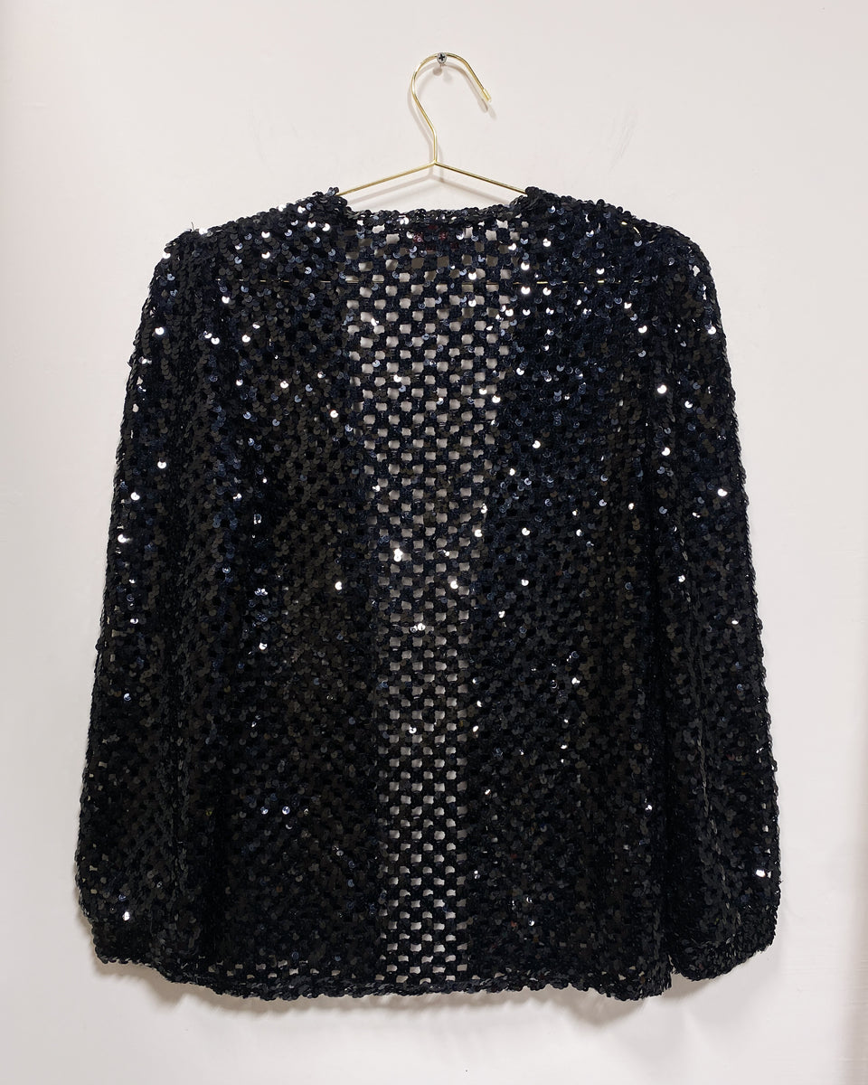 Black Sequin Wrap Sweater main image 1