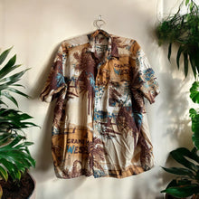 Load image into Gallery viewer, Tan Splotch Hawaiian Shirt with Palm Leaves