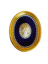 Load image into Gallery viewer, Antique Cameo Portrait in Gilded Oval Frame with Velvet and Pearl Trim