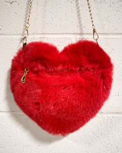 Fuzzy Heart Shaped Red Purse