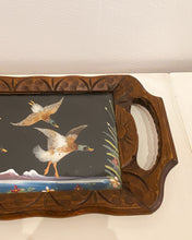 Load image into Gallery viewer, Vintage Wood Carved Tray with Real Feather Birds