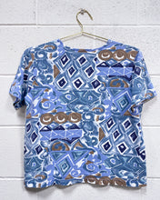 Load image into Gallery viewer, Vintage Graphic Blouse in Blues and Brown