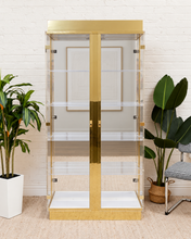 Load image into Gallery viewer, Vintage brass and mirrored glass display cabinet, Mastercraft style, alternate view 3