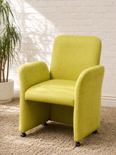 Load image into Gallery viewer, Vintage Postmodern Lime Green Upholstered Armchair on Casters