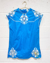 Load image into Gallery viewer, Vintage Turquoise Embroidered Long Blouse - As Found (M)