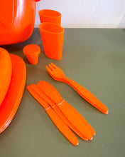 Load image into Gallery viewer, Vintage MCM Orange Plastic Picnic Set