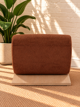 Load image into Gallery viewer, Image 4 of 5: Adele Lounge Chair in Cinnamon Clay polyester fabric with sculptural curved silhouette and natural wood frame