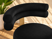 Load image into Gallery viewer, Althea Midnight Black velvet dining chair with deep channel tufted back and gold metal leg details