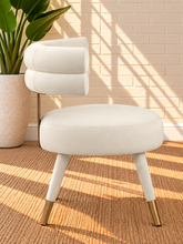 Load image into Gallery viewer, Althea Pearl Cream velvet dining chair with deep channel tufted back and gold metal leg details